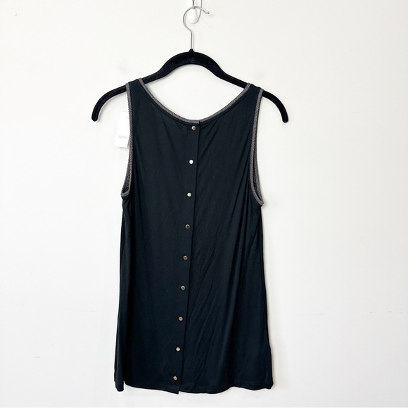 Loft Button Back Dressy Tank Top Black Gold Metallic Trim Lightweight - Picture 2 of 5